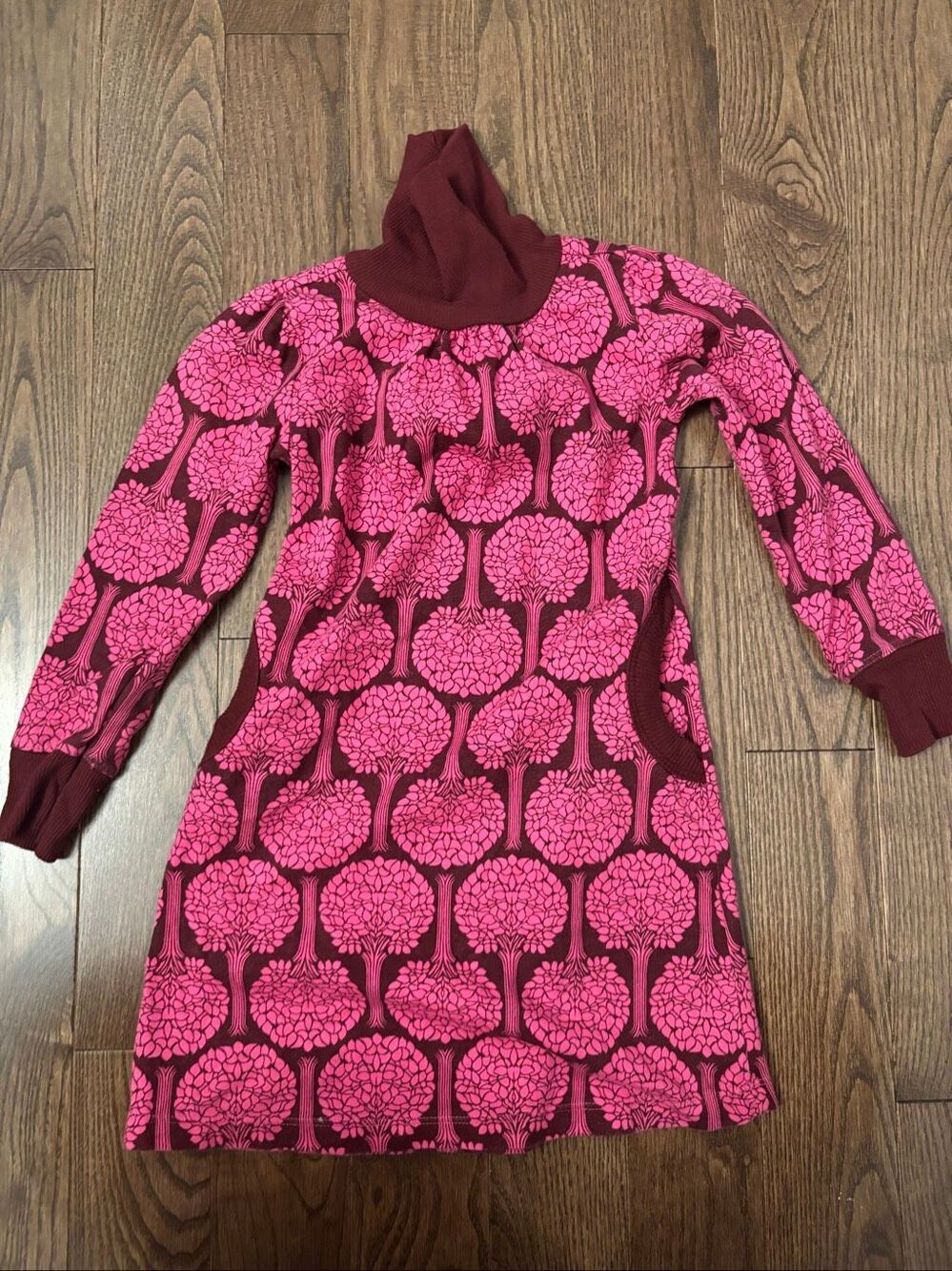 Vintage Y2K Old Navy Burgundy Cowl Neck Dress Girls Size 5T Pockets - Picture 2 of 5